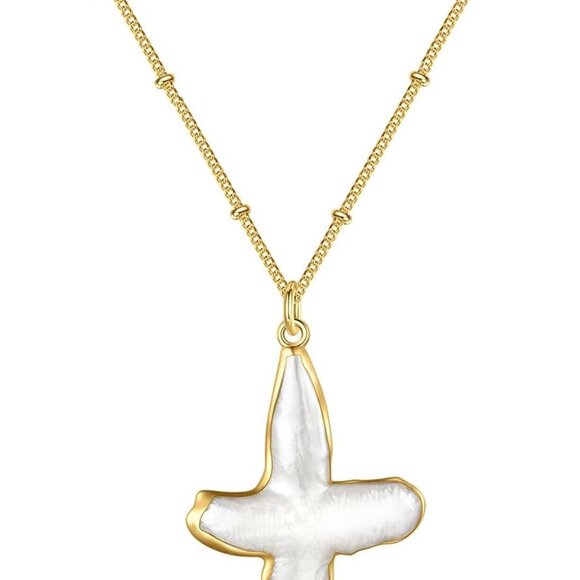 Jewelry - Gold Cross Pearl Necklace with Chunky Baroque Freshwater Pearls for Women and Me